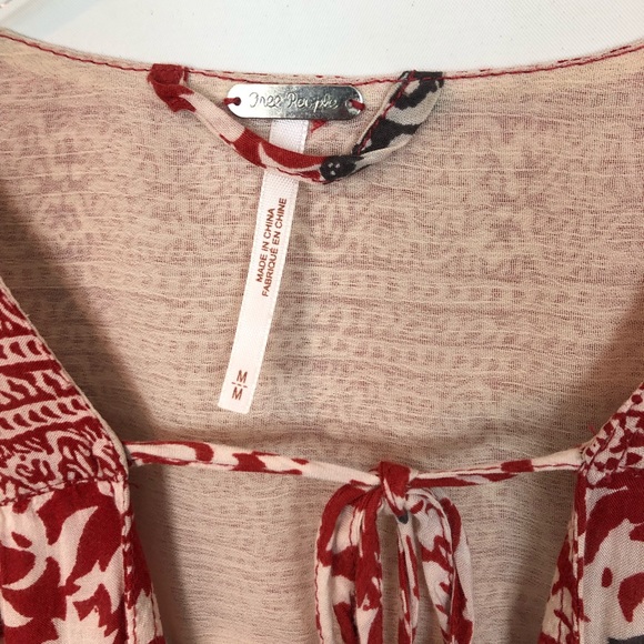 Free People Block Print Tie Neck Topper Cardigan M - Picture 5 of 8